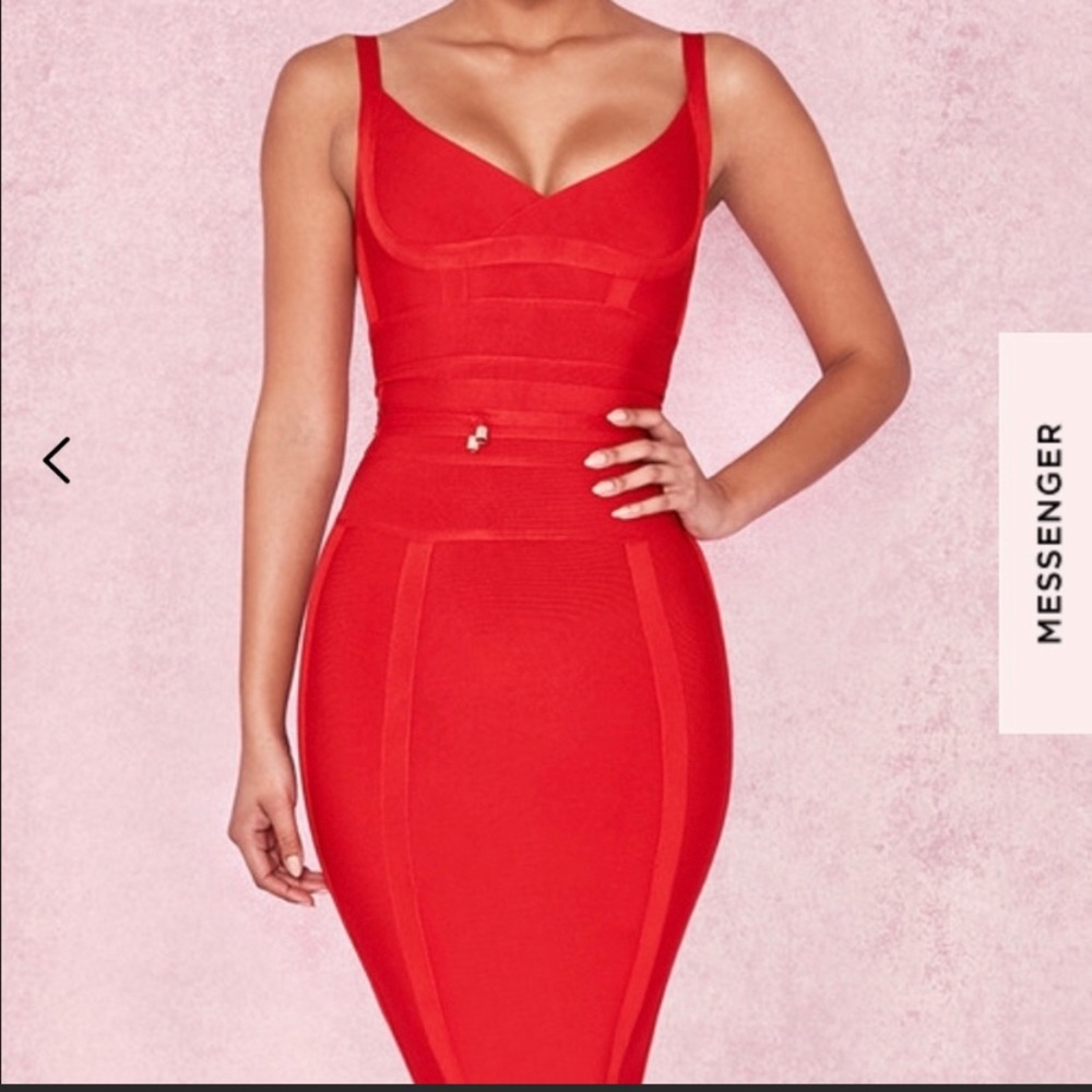 House Of CB Red Tie Waist  Bandage Dress
